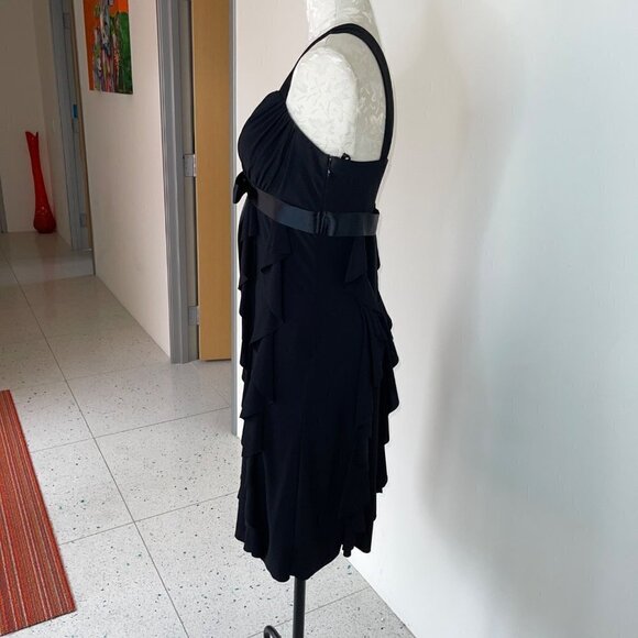 Cache Womens Ruffle Dress Black Size 6 Chiffon Long Ribbon Rhinestone Brooch Bow - Picture 12 of 12